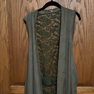 Olive Green Lace Detail Sleeveless Top